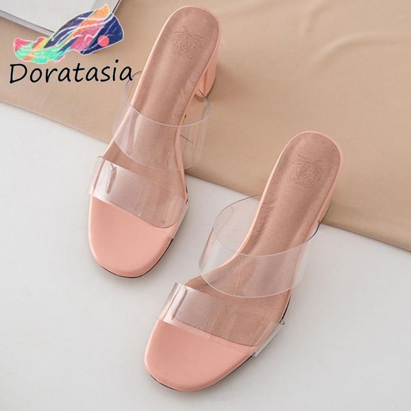 doratasia new trendy girl sweet shallow heeled slippers summer transparent pvc slides women high chunky heels shoes woman, Black
doratasia new trendy girl sweet shallow heeled slippers summer transparent pvc slides women high chunky heels shoes woman, Black