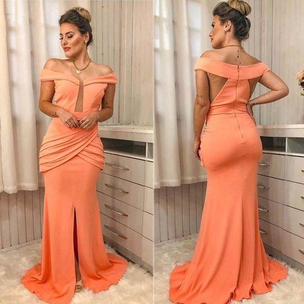 off the shoulder long evening dresses orange pleats elegant formal dinner party gowns front slit vestido noche, Black;red
off the shoulder long evening dresses orange pleats elegant formal dinner party gowns front slit vestido noche, Black;red