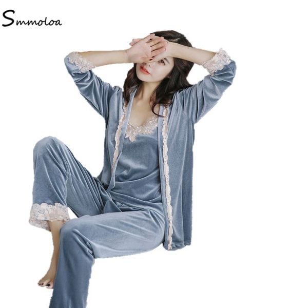 smmoloa three piece female velvet pajamas set autumn winter velvet lace pajamas women housewear, Blue;gray
smmoloa three piece female velvet pajamas set autumn winter velvet lace pajamas women housewear, Blue;gray