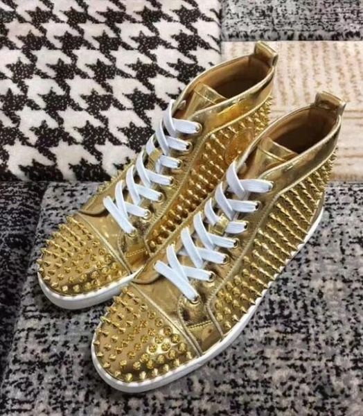 19 spring and autumn models european station leather red high shoes shoes rhinestone rivets men and women couple casual shoes, Black
19 spring and autumn models european station leather red high shoes shoes rhinestone rivets men and women couple casual shoes, Black