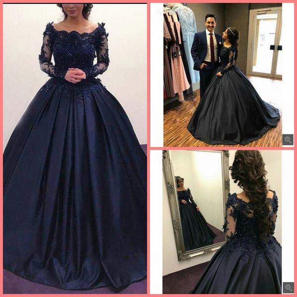 robe de soiree navy blue ball gown long sleeve beaded prom dresses lace appliques with flower modest women corset prom party dresses on sale, Black
robe de soiree navy blue ball gown long sleeve beaded prom dresses lace appliques with flower modest women corset prom party dresses on sale, Black