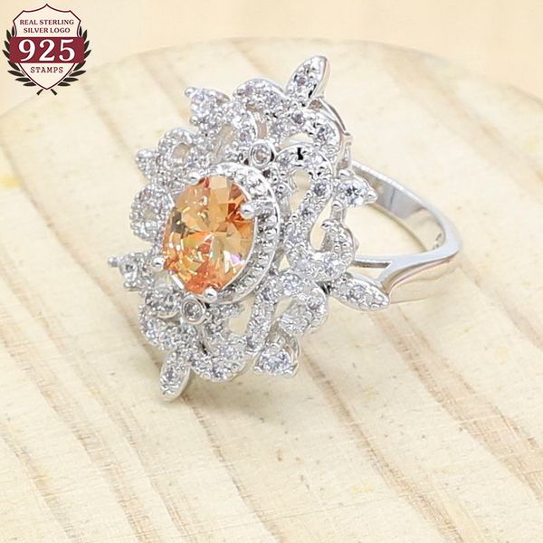 925 silver ring for women wedding jewelry geometric orange zircon birthday gift, Slivery;golden
925 silver ring for women wedding jewelry geometric orange zircon birthday gift, Slivery;golden