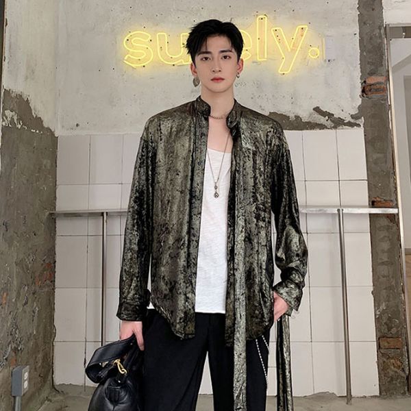 men autumn long sleeve ribbons shining velvet casual shirt stand collar cardigan kimono outerwear male streetwear hip hop shirts, White;black
men autumn long sleeve ribbons shining velvet casual shirt stand collar cardigan kimono outerwear male streetwear hip hop shirts, White;black