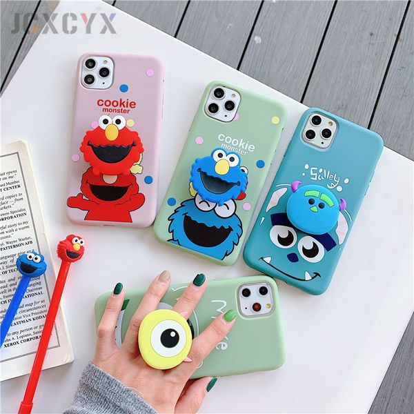 3d роскошный милый мультфильм майк sulley улица сезам мягкий телефон случае для iphone x xr xs 11 pro max 6s 7 8 плюс держатель крышки коке