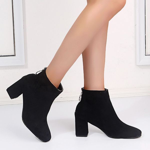 women shoes ankle pumps flock ankle zipper on back boots solid autumn spring 2019 new high-heeled shoes botas mujer, Black
women shoes ankle pumps flock ankle zipper on back boots solid autumn spring 2019 new high-heeled shoes botas mujer, Black