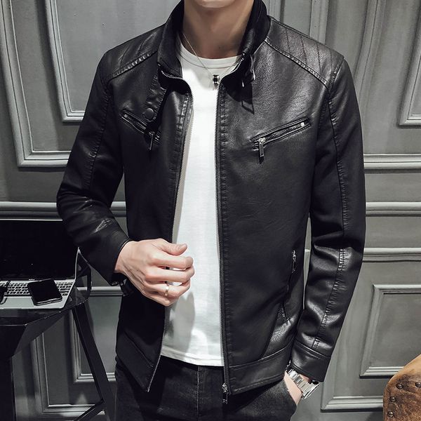2019 spring and summer simulation leather jacket new nightclub street fashion casual solid color slim men's jacket, Black
2019 spring and summer simulation leather jacket new nightclub street fashion casual solid color slim men's jacket, Black