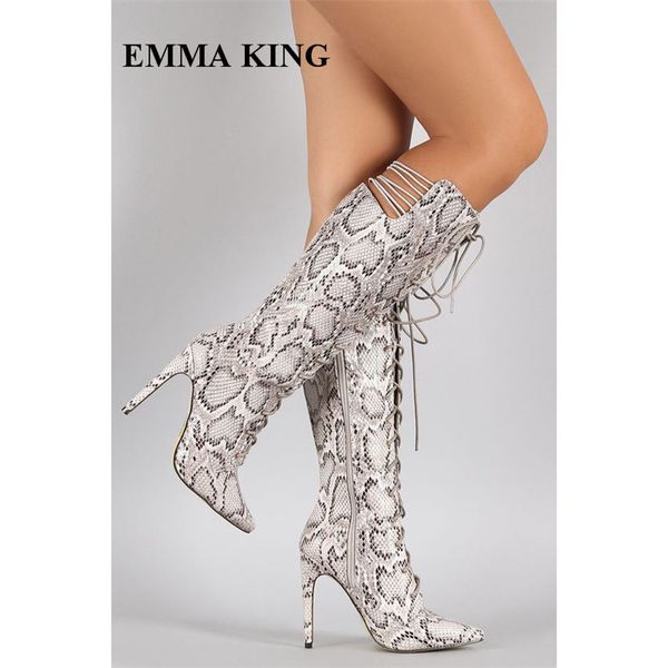 new python snake prints lace up knee high boots women stiletto pointed toe shoes women cutouts gladiator botines mujer 2018, Black
new python snake prints lace up knee high boots women stiletto pointed toe shoes women cutouts gladiator botines mujer 2018, Black
