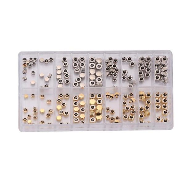 140pcs watch crown parts replacement assorted gold & silver dome flat head watch accessories repair tool case for watchmaker
140pcs watch crown parts replacement assorted gold & silver dome flat head watch accessories repair tool case for watchmaker
