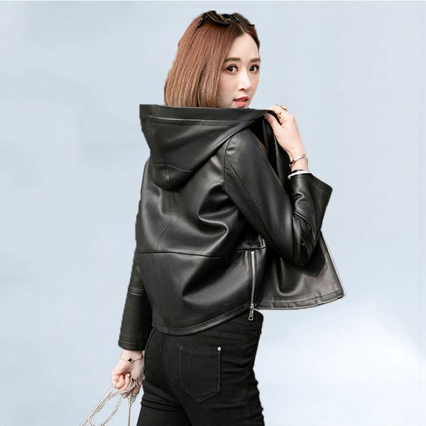 2019 spring autumn new genuine leather women jacket short haining washed leather hooded female fashion loose outwear coat, Black
2019 spring autumn new genuine leather women jacket short haining washed leather hooded female fashion loose outwear coat, Black