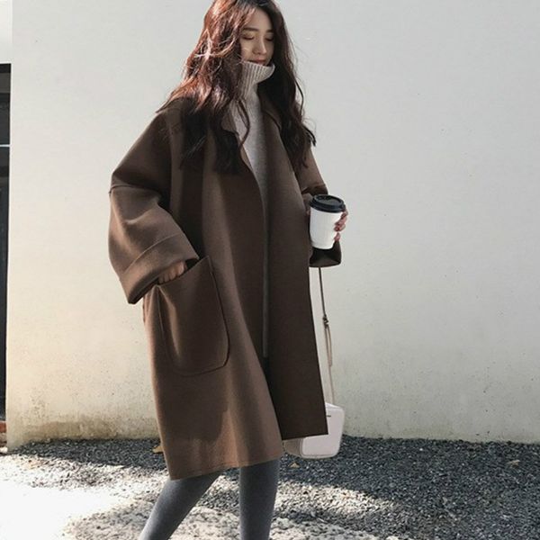 2019 fall winter women simple cashmere look maxi long robe loose coat female woolen outerwear manteau femme abrigos mujer, Black
2019 fall winter women simple cashmere look maxi long robe loose coat female woolen outerwear manteau femme abrigos mujer, Black