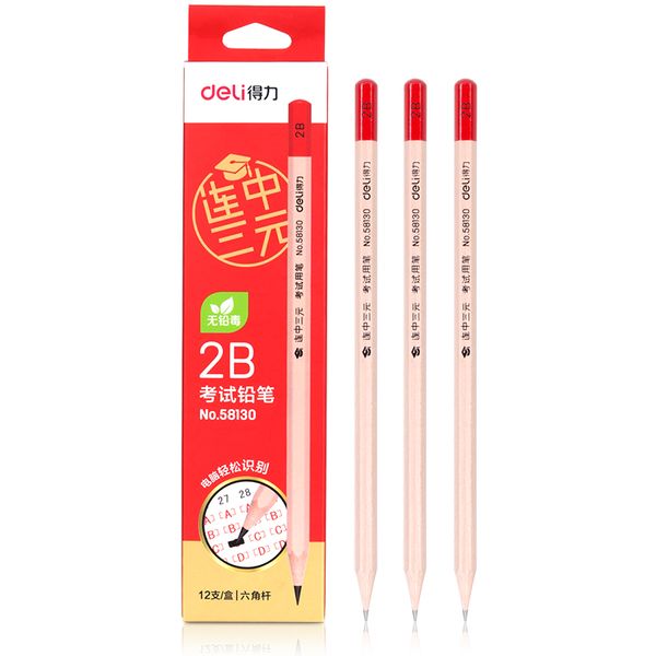 

deli 12pcs/box 2b log examination pencil coated card pencil wood charcoal pencils school supplies material gift stationary 58130