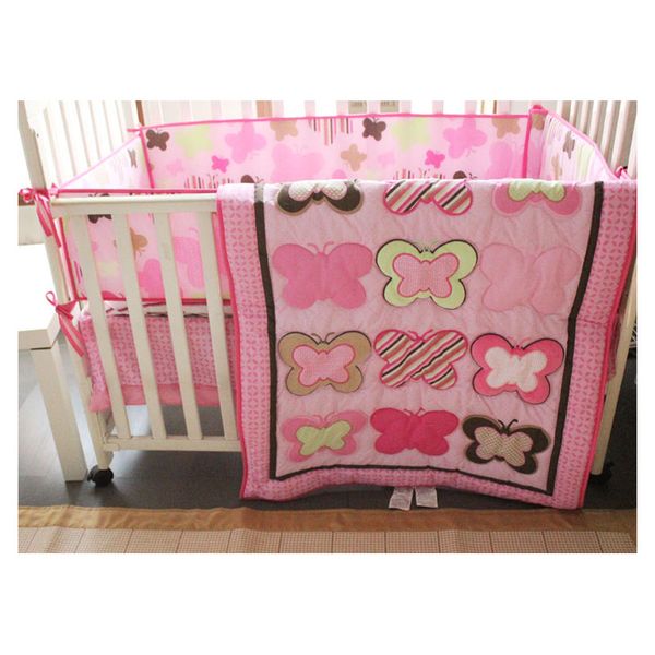 Baby Crib Nursery Bedding Set Butterfly Pattern Pink Girls 4pcs Cotton 2020 New Design Cheep With Bumper Pad