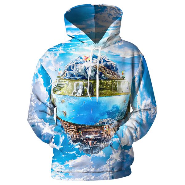 

cloudstyle 3d hoodies men landscape reflect 3d print fashion hoody sweatshirt streetwear casual pullovers loose thin spring, Black