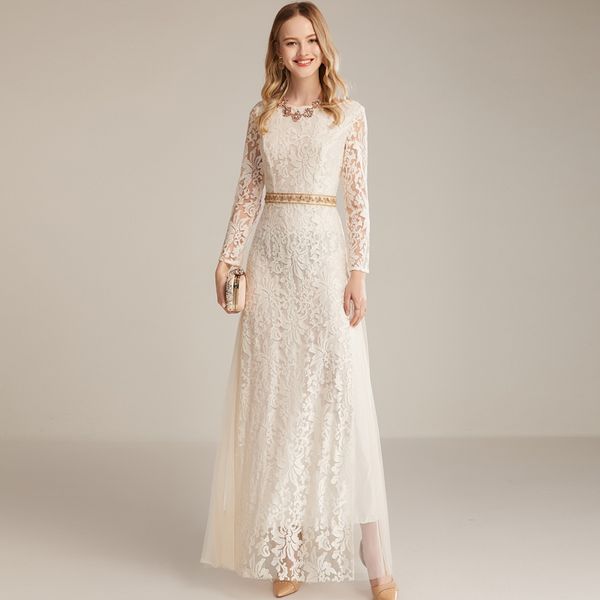 women's runway dresses o neck long sleeves embroidery lace beaded waist elegant fahion maxi party prom, Black
women's runway dresses o neck long sleeves embroidery lace beaded waist elegant fahion maxi party prom, Black