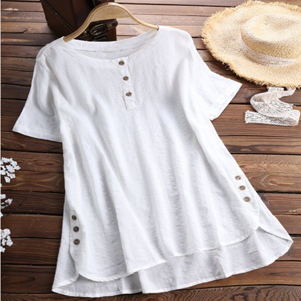 loose large size comfortable button plaid round collar irregular hem button decorative top, White
loose large size comfortable button plaid round collar irregular hem button decorative top, White