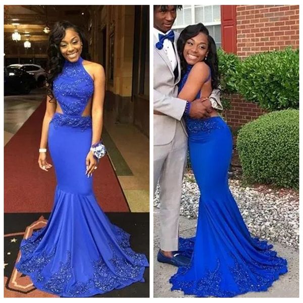 2019 halter slim lace appliques mermaid prom dresses custom sweep train beaded long vestidos de special occasion party gowns formal robe, Black
2019 halter slim lace appliques mermaid prom dresses custom sweep train beaded long vestidos de special occasion party gowns formal robe, Black