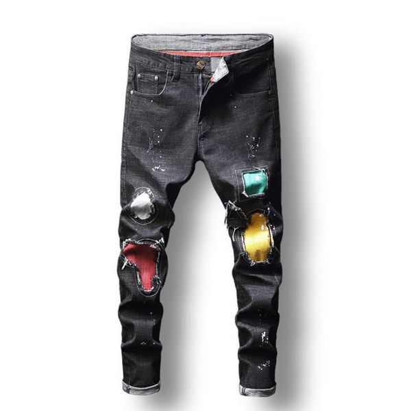 men's destroyed patch skinny jeans stretch denim paint point design fashion cotton comfortable black jeans hip hop pants #8815, Blue
men's destroyed patch skinny jeans stretch denim paint point design fashion cotton comfortable black jeans hip hop pants #8815, Blue