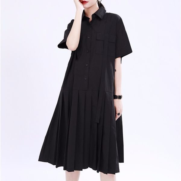 casual dresses chicever patchwork pleated dress women lapel collar short sleeve oversized midi summer female fashion clothes 2021, Black;gray
casual dresses chicever patchwork pleated dress women lapel collar short sleeve oversized midi summer female fashion clothes 2021, Black;gray