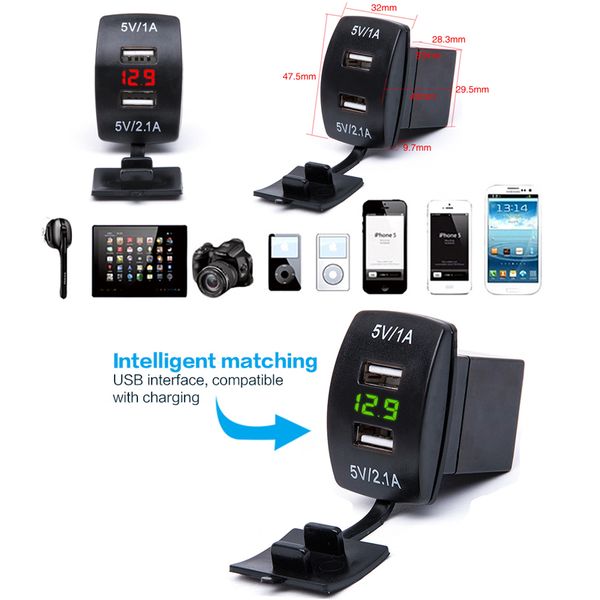 12v-24v mini micro dual usb plug car motorcycle cigarette lighter socket car charger + led digital voltmeter meter 3 colors
12v-24v mini micro dual usb plug car motorcycle cigarette lighter socket car charger + led digital voltmeter meter 3 colors