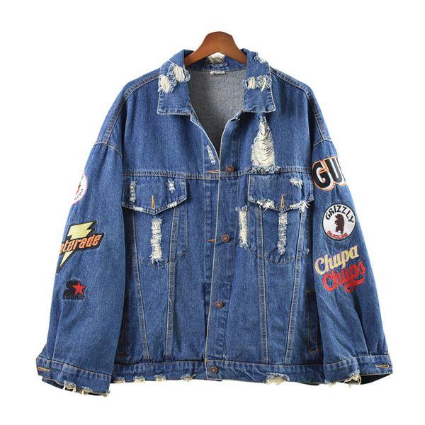 perhaps u women short cropped denim blue oversize punk jacket button rock and roll turn down collar letter embroidery hole c0070 y190826, Black;brown
perhaps u women short cropped denim blue oversize punk jacket button rock and roll turn down collar letter embroidery hole c0070 y190826, Black;brown
