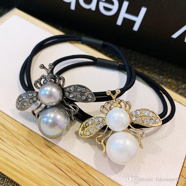 women rhinestone pearl bee hair rubber bands insect bee elastic hairbands ponytail holder fashion hair accessories, Pink 
women rhinestone pearl bee hair rubber bands insect bee elastic hairbands ponytail holder fashion hair accessories, Pink