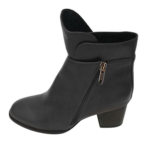 sagace boots women comfortable round toe thick heel zipper slip on casual ankle boots for women shoes basic footwear, Black