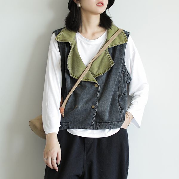 johnature autumn fashion vintage turn-down collar women denim sleeveless vest 2019 new loose casual all-match women denim vest, Black;white
johnature autumn fashion vintage turn-down collar women denim sleeveless vest 2019 new loose casual all-match women denim vest, Black;white
