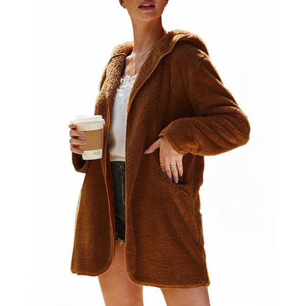 women autumn winter elegant solid faux fur coat warm long sleeve soft fur jacket female plush overcoat pocket hooded outwear, Black;brown
women autumn winter elegant solid faux fur coat warm long sleeve soft fur jacket female plush overcoat pocket hooded outwear, Black;brown