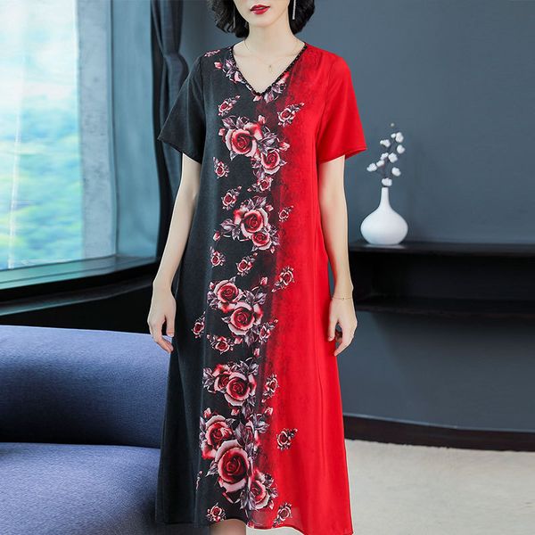 fashion middle-aged dress women's loose-fit slimming 2019 summer new style cover belly by age sang can si qun, Red
fashion middle-aged dress women's loose-fit slimming 2019 summer new style cover belly by age sang can si qun, Red