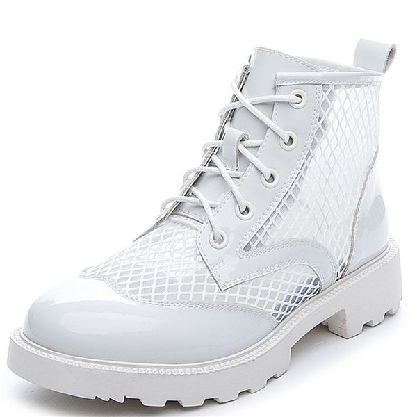 women ankle boots genuine leather boots for women lace up motorcycle shoes air mesh hollow british style female, Black
women ankle boots genuine leather boots for women lace up motorcycle shoes air mesh hollow british style female, Black