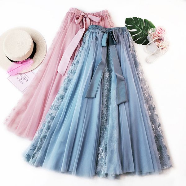 women mesh tulle skirts 2019 summer korean lace patchwork long skirt tie bow ball gown big swing skirt large size, Black
women mesh tulle skirts 2019 summer korean lace patchwork long skirt tie bow ball gown big swing skirt large size, Black