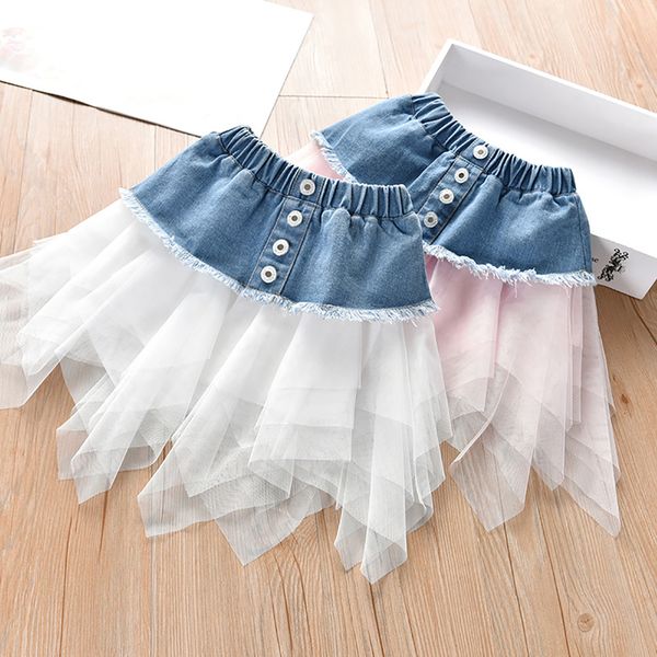cute summer girl skirt irregular mesh denim skirt fashion stitching korean style kids skirts wedding party children clothes y200704
cute summer girl skirt irregular mesh denim skirt fashion stitching korean style kids skirts wedding party children clothes y200704