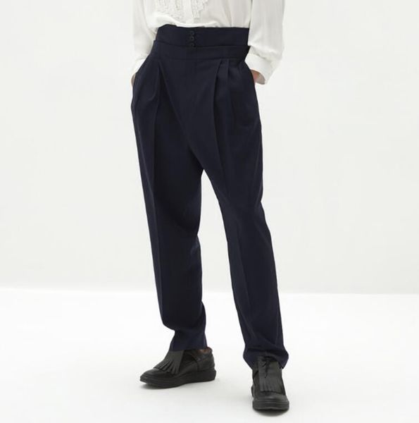 2018 new men's clothing personality catwalk style three-grain buckled waist-seal awl-legged casual pants plus size costumes, Black
2018 new men's clothing personality catwalk style three-grain buckled waist-seal awl-legged casual pants plus size costumes, Black