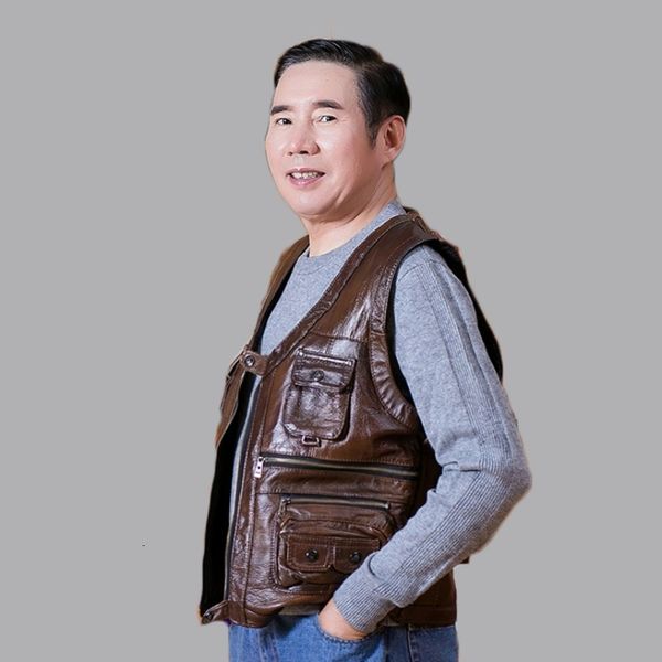 2020 new brand genuine cow leather vest mens sleeveless real leather vest many pockets brown motorcycle jacket male waistcoat, Black
2020 new brand genuine cow leather vest mens sleeveless real leather vest many pockets brown motorcycle jacket male waistcoat, Black