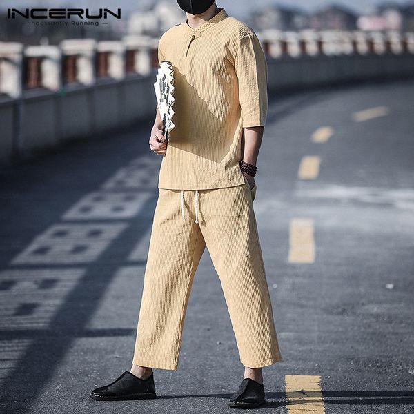 incerun men vintage solid color suits casual half sleeve stand collar blouse waist drawstring pants man retro comfy sets s-5xl, Gray
incerun men vintage solid color suits casual half sleeve stand collar blouse waist drawstring pants man retro comfy sets s-5xl, Gray