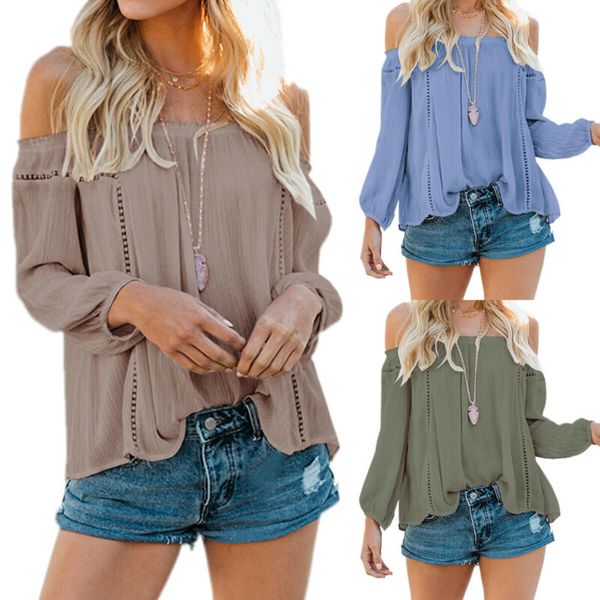 womens boat neck off shoulder blouse long sleeve hollowed stretch loose t shirt, White
womens boat neck off shoulder blouse long sleeve hollowed stretch loose t shirt, White