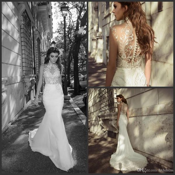 2020 new julie vino illusion high neck wedding dresses mermaid see through back applique sweep train trumpet bridal gowns 762, White
2020 new julie vino illusion high neck wedding dresses mermaid see through back applique sweep train trumpet bridal gowns 762, White