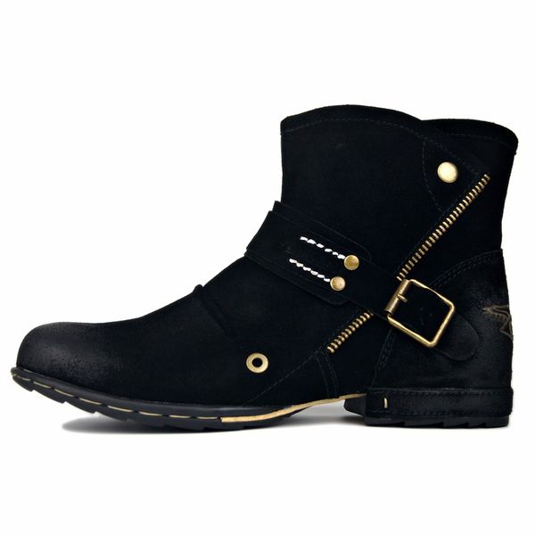 2019 leather autumn and winter men's boots waterproof ankle boots suede leather handmade embroidery handmade shoes, Black