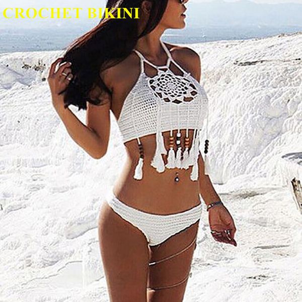 crochet bikini halter tie knitting new beach swimwear halter beaded tassel crop brazil bikini swimsuit bathing suit, White
crochet bikini halter tie knitting new beach swimwear halter beaded tassel crop brazil bikini swimsuit bathing suit, White