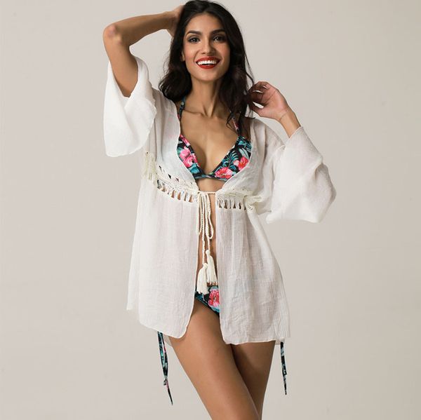 summer beachwear cardigan crochet tassel waist flare sleeve covers up sun protective clothing beach cover up, White;black
summer beachwear cardigan crochet tassel waist flare sleeve covers up sun protective clothing beach cover up, White;black