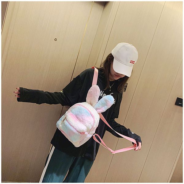 Bunny Ear Plush Backpack Girls Toy School Bags Kids Outdoor Travel Pack Student Soft Cute Rabbit Backpack