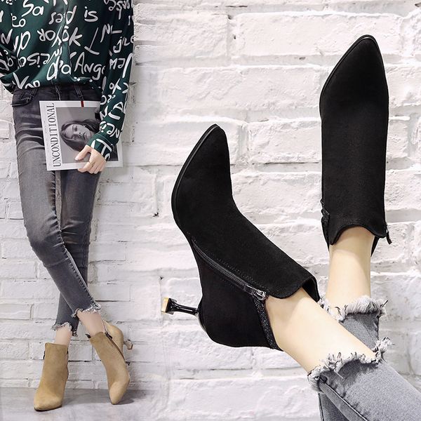 bootee woman 2019 women's ankle boots pointe shoes leather booties zipper low pointy autumn rubber ladies rock high heel winter, Black
bootee woman 2019 women's ankle boots pointe shoes leather booties zipper low pointy autumn rubber ladies rock high heel winter, Black