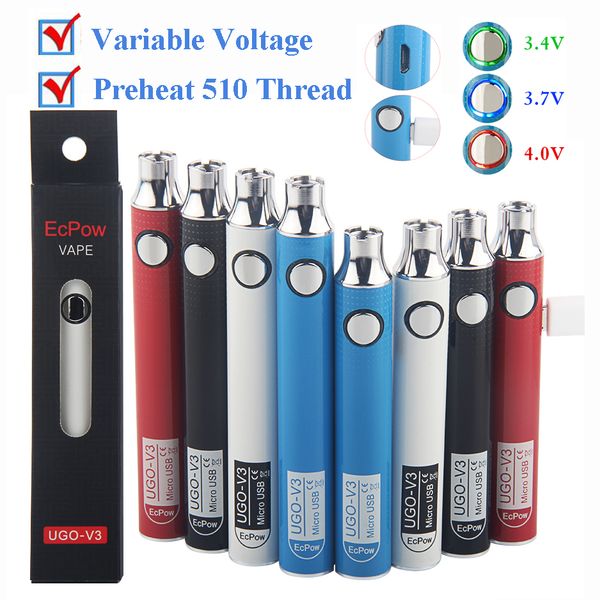 UGO-V3 Vape батареи 900mAh 510 темы Разогреть Испаритель Pen батареи Батареи Variable напряжения с Micro USB кабель Atomizer Картриджи
UGO-V3 Vape батареи 900mAh 510 темы Разогреть Испаритель Pen батареи Батареи Variable напряжения с Micro USB кабель Atomizer Картриджи