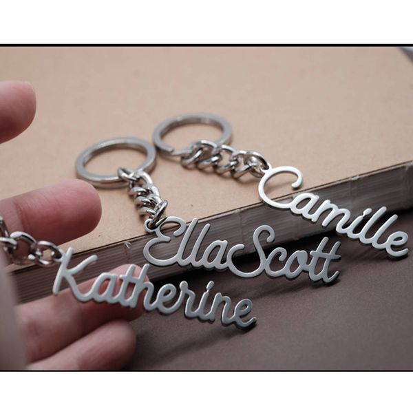 

handmade personalized any language custom name keychain fashion jewelry stainless steel nameplate keychain womens birthday gifts, Silver