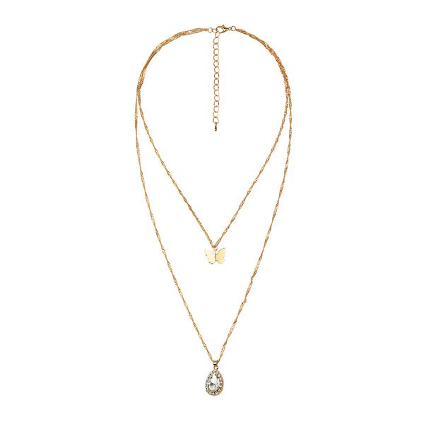 new fashion popular creative jewelry peach heart crystal pendant butterfly double necklace multilayer necklace, Silver
new fashion popular creative jewelry peach heart crystal pendant butterfly double necklace multilayer necklace, Silver
