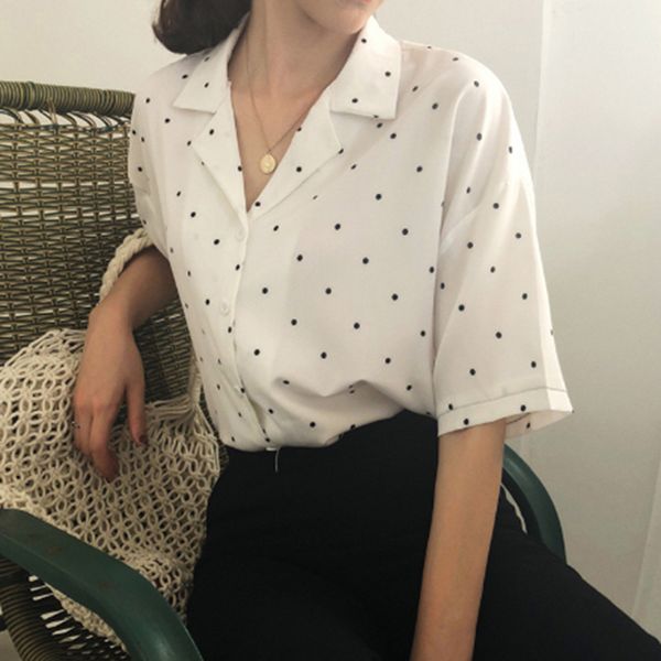 women's blouses & shirts short sleeve shirt women vintage polka dot casual ladies print blouse chiffon clothing plus size, White
women's blouses & shirts short sleeve shirt women vintage polka dot casual ladies print blouse chiffon clothing plus size, White