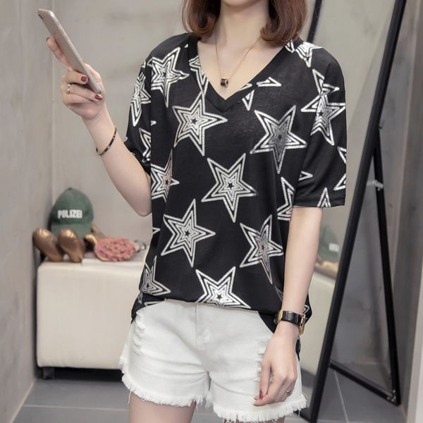 plus size v neck tees for women 2020 summer trendy loose short sleeve star print korean t-shirt female oversize cool tshirt, White
plus size v neck tees for women 2020 summer trendy loose short sleeve star print korean t-shirt female oversize cool tshirt, White