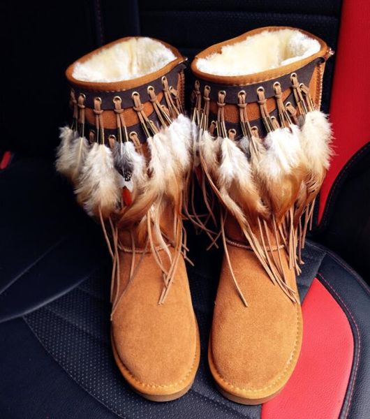 Women Shoes Woman Mid-calf Boots Snow Boots 2019 Winter New Handmade Leather Tassels Retro Ethnic Style Feathers Boots, Brown
Women Shoes Woman Mid-calf Boots Snow Boots 2019 Winter New Handmade Leather Tassels Retro Ethnic Style Feathers Boots, Brown