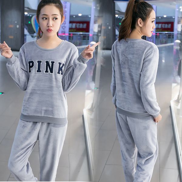 thick warm flannel pajamas sets winter women two piece sleepwear suit letter print female home clothing women's gray pyjamas, Blue;gray
thick warm flannel pajamas sets winter women two piece sleepwear suit letter print female home clothing women's gray pyjamas, Blue;gray