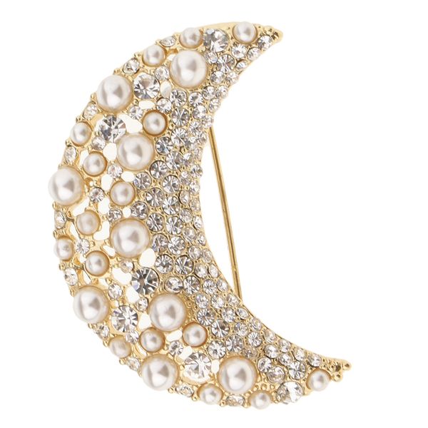 fashion gold rhinestone crystal artificial pearl moon shape metal brooch pin, Gray
fashion gold rhinestone crystal artificial pearl moon shape metal brooch pin, Gray